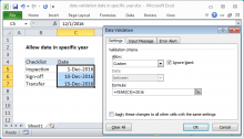 Excel formula: Data validation date in specific year